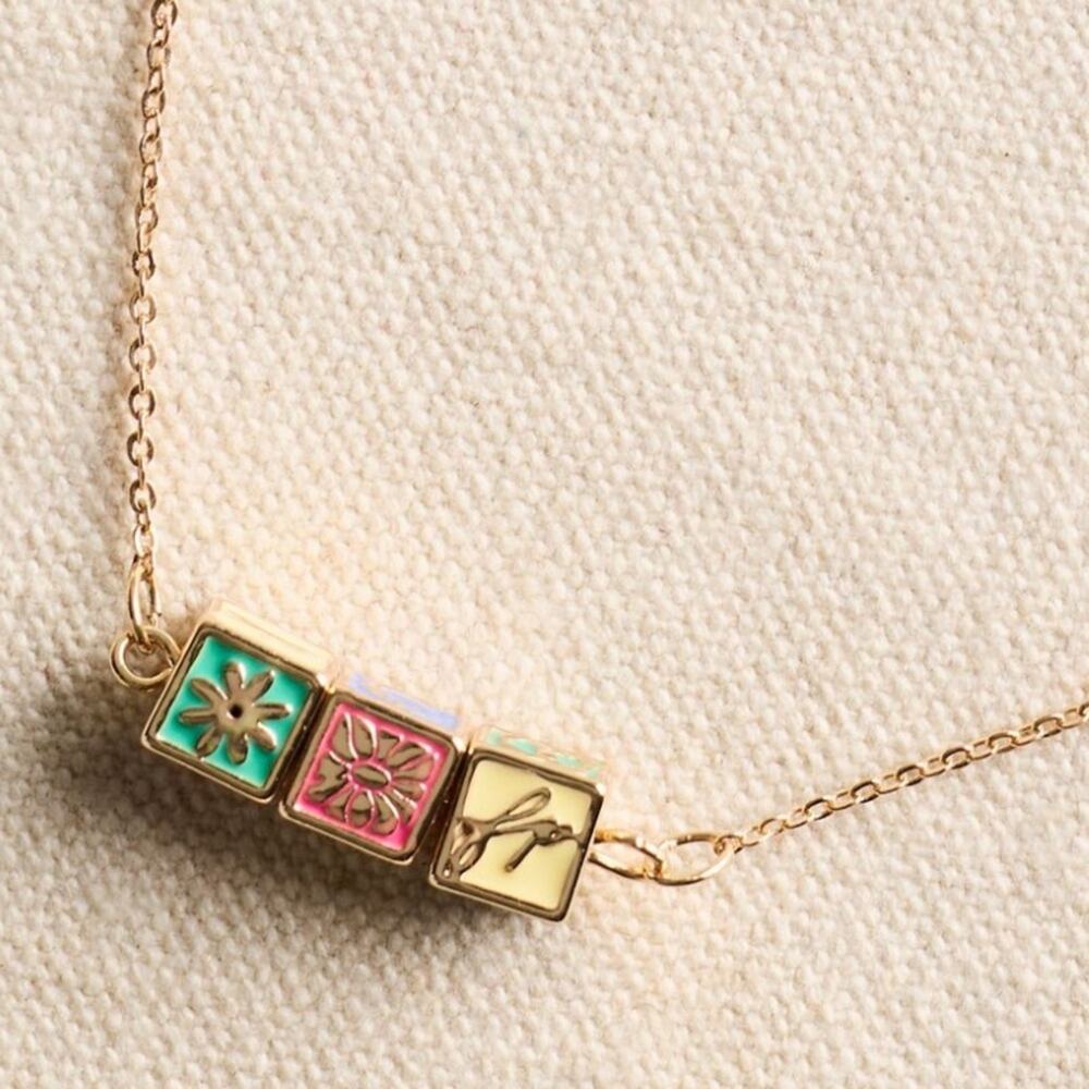 Free People FP Signature Spinner Necklace in Gold 16”-19” Pink Green Blue Cream